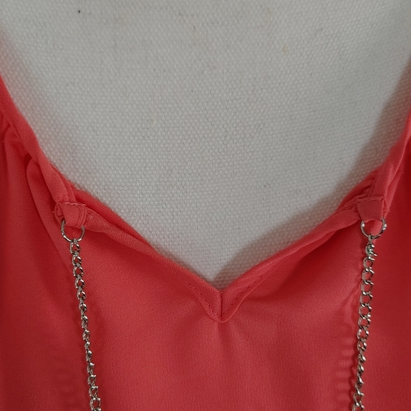 Zac & Rachel Orange Sleeveless Top Size Medium Layered Asymmetrical Chain Detail - Picture 9 of 12